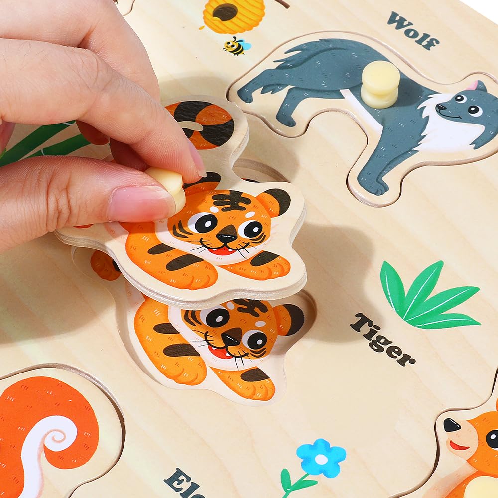 GRINNNIE wild animal peg puzzle introduces animals while supporting precise hand movements.