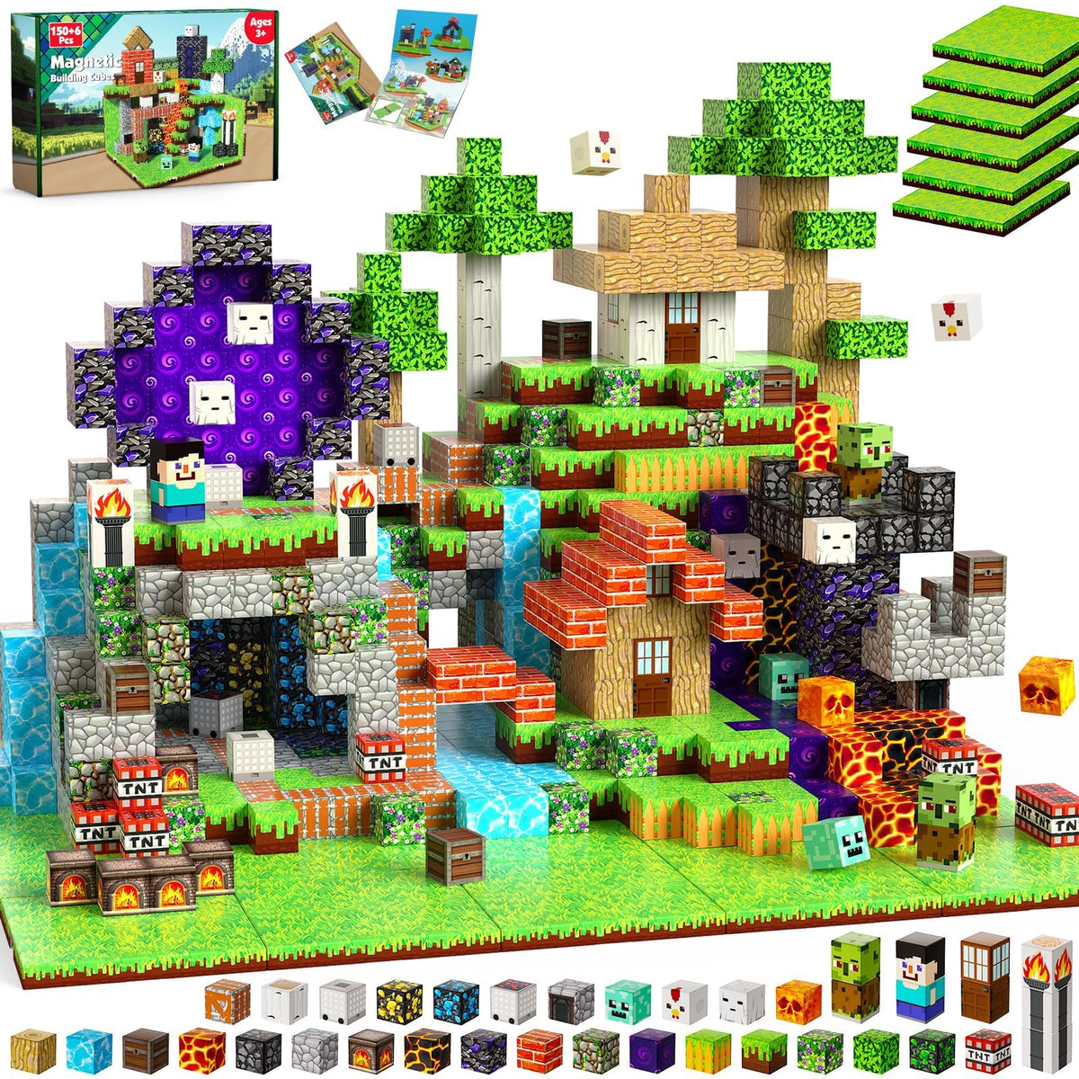 GraceDuck 150 PCS Magnetic Blocks with base plates enable stable STEM building for kids.