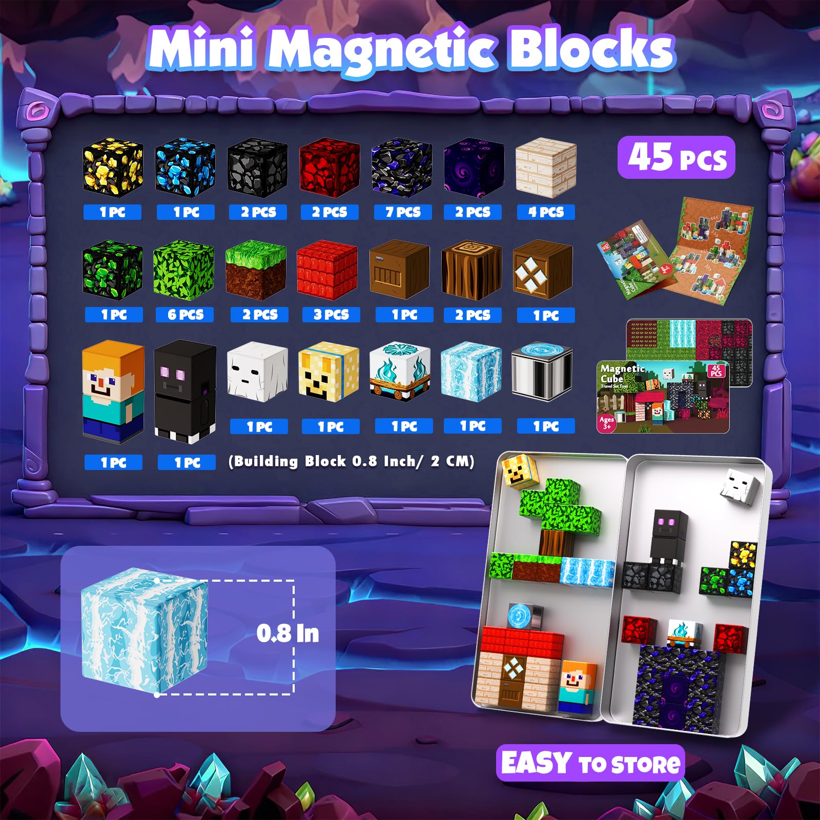 GraceDuck 45 magnetic cubes in 20 colors enable creative play anywhere.