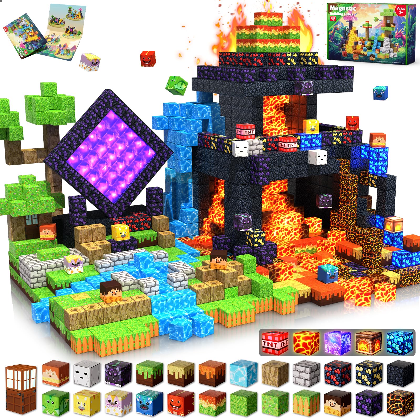 GraceDuck magnetic blocks set featuring dinosaur volcano theme for creative hands-on learning