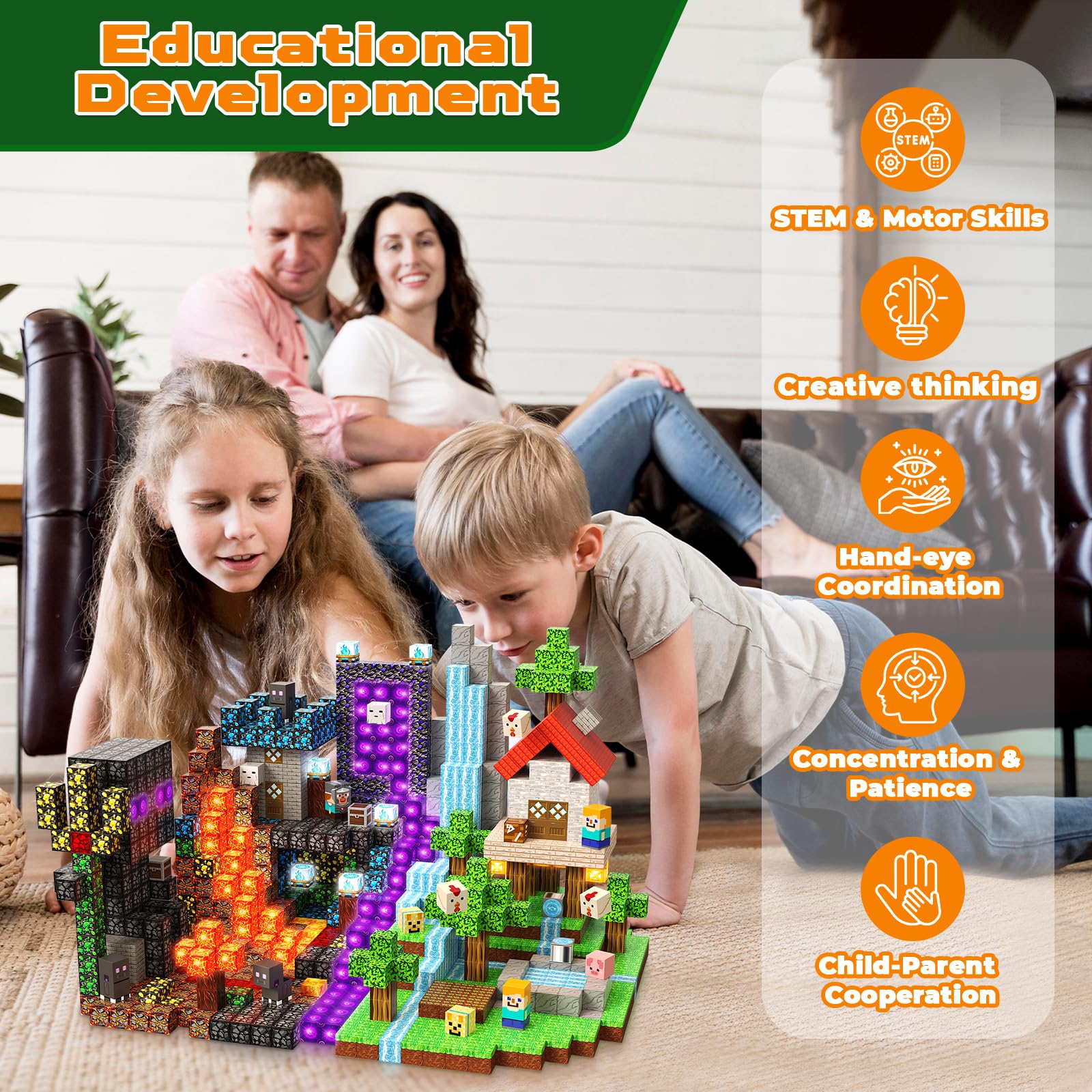 GraceDuck magnetic blocks build spatial awareness and fine motor skills.