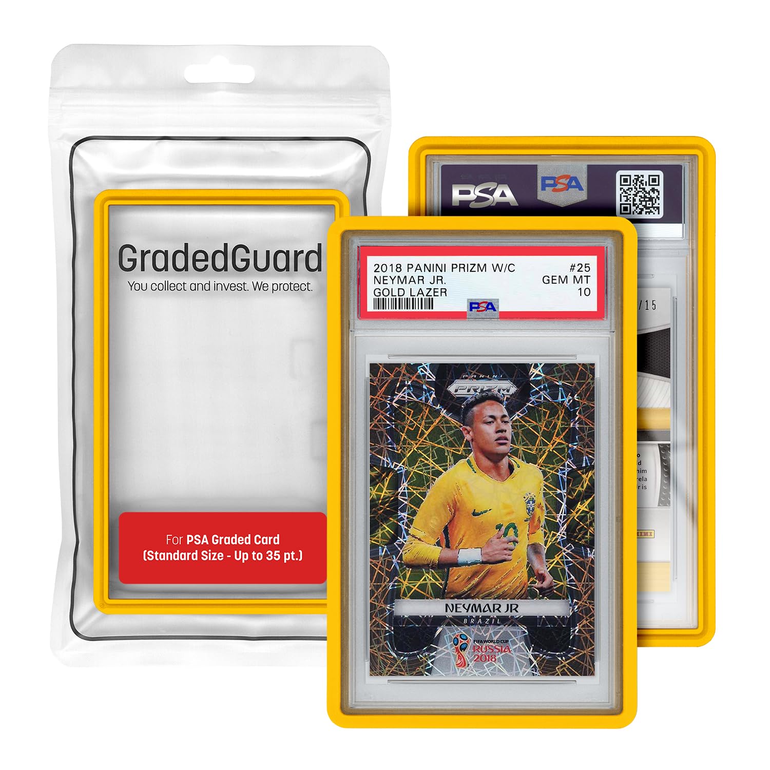 GradedGuard yellow case front view, PSA slab protection and grip