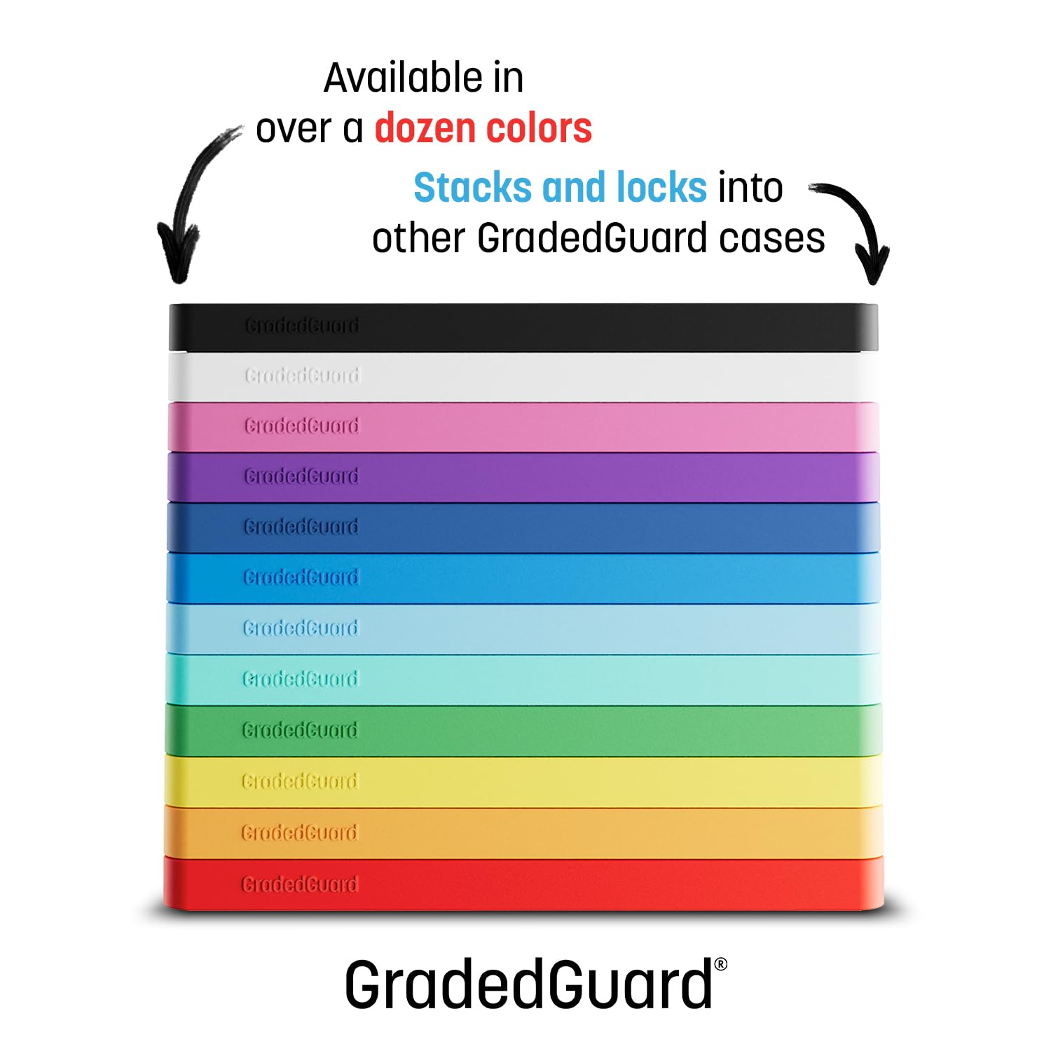 GradedGuard PSA slab case pink stack demonstration showing secure interlock.