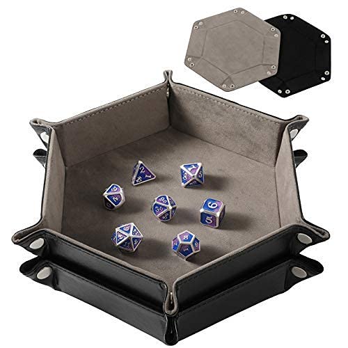 Grajar dice tray folding hexagon for quiet, portable RPG sessions on any table.