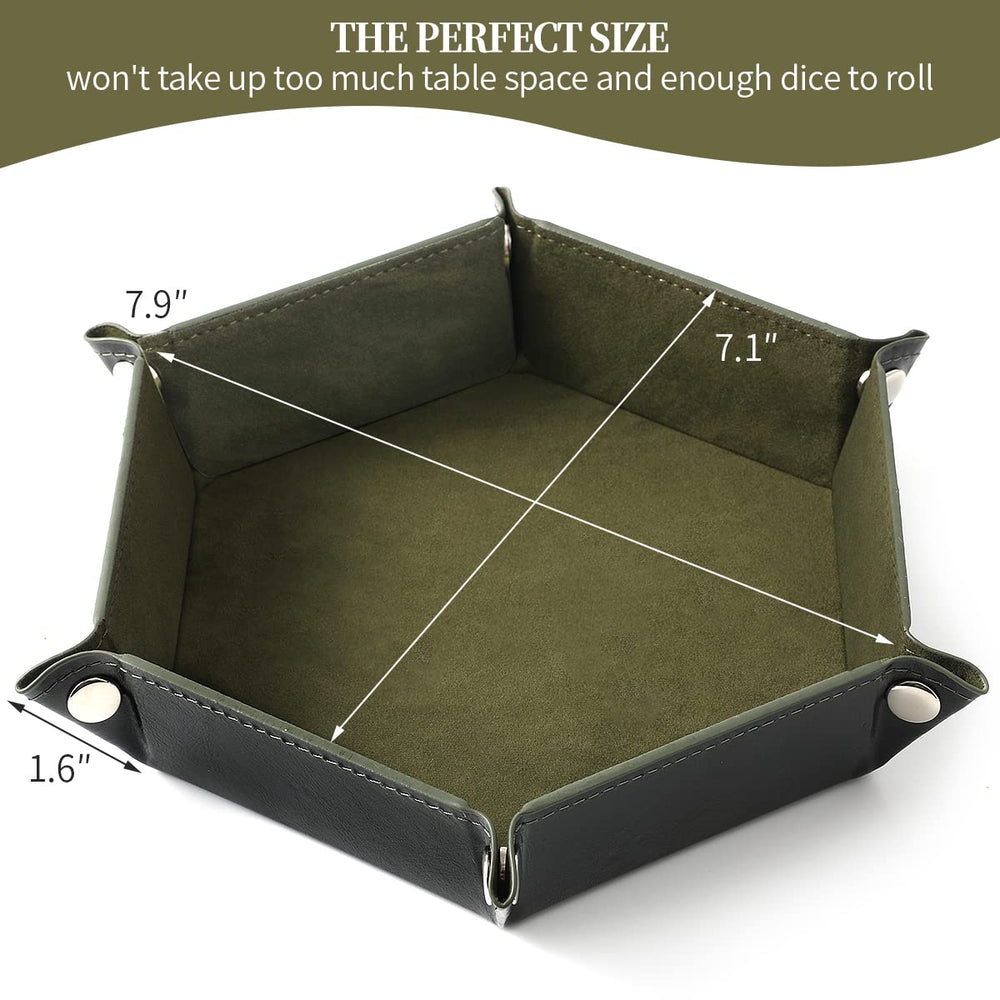 Grajar dice tray green PU leather exterior for durable travel