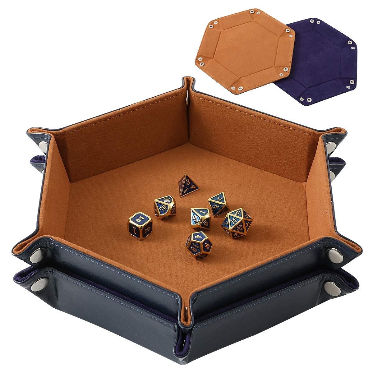 Grajar navy blue folding dice tray, portable for travel and storage