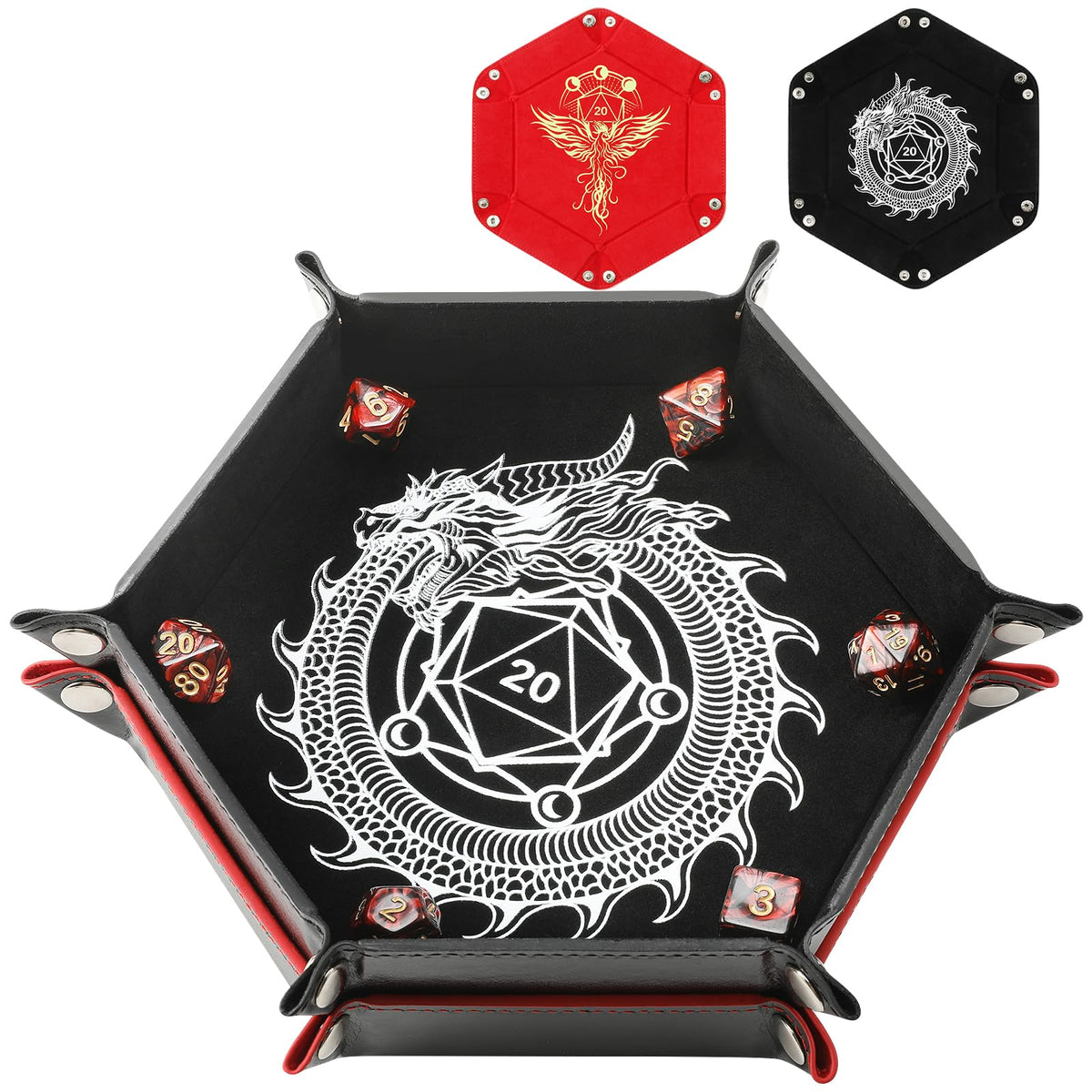 Grajar Dragon Phoenix dice tray closed, compact travel ready