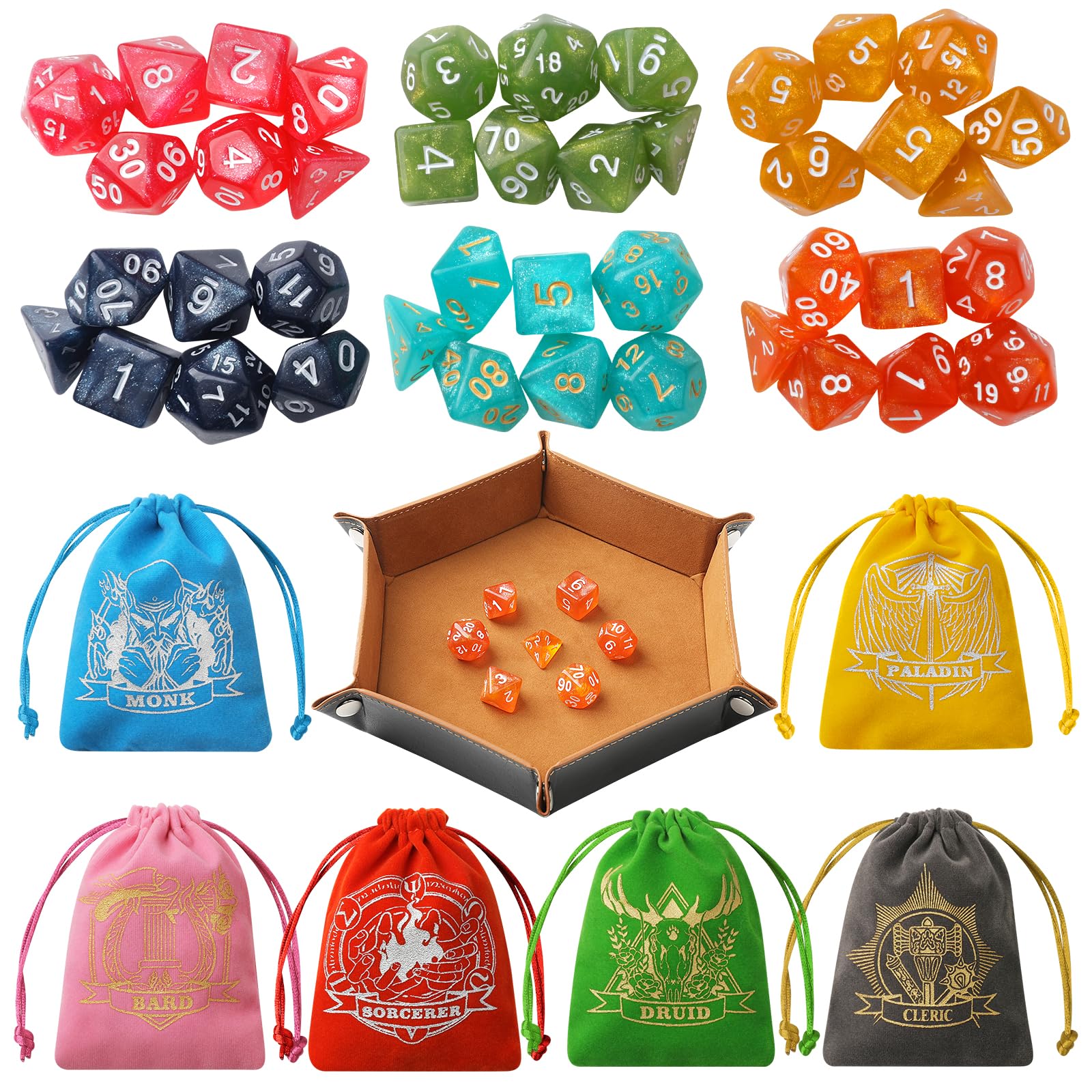 Grajar Nebula dice set unboxing with shimmering polyhedral dice for RPG play