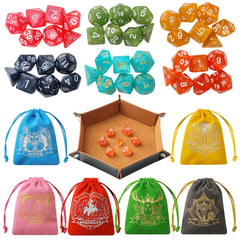 Grajar Nebula dice set unboxing with shimmering polyhedral dice for RPG play