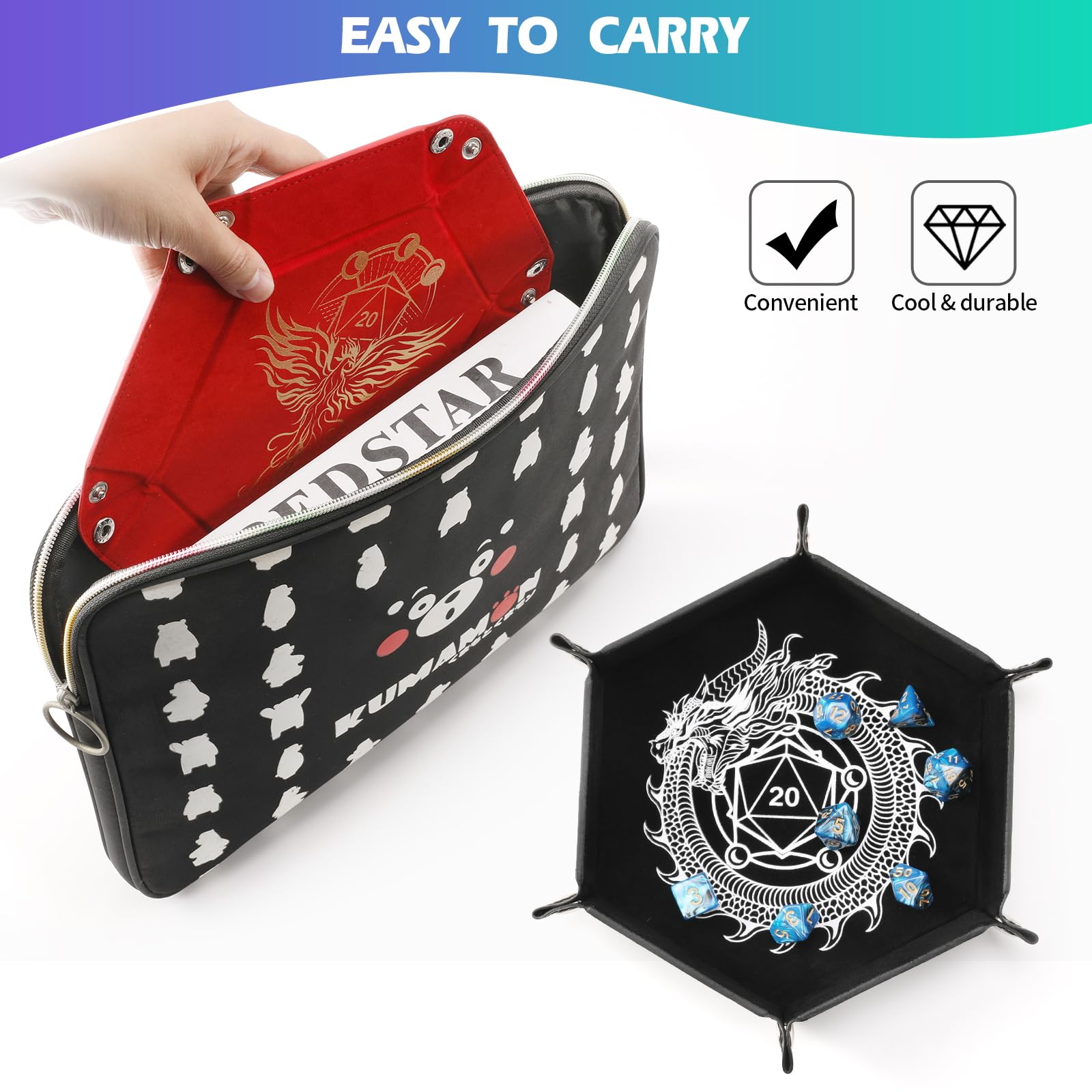 Grajar storage box in PU leather and velvet holds dice