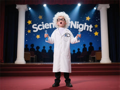 GRAJTCIN mad scientist glasses complete the playful costume ensemble.