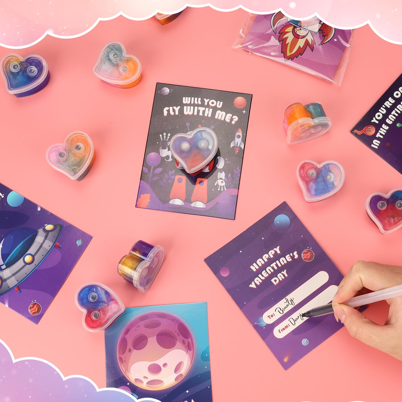 Gralima space themed boxes hold a slime ball for a simple, fun surprise