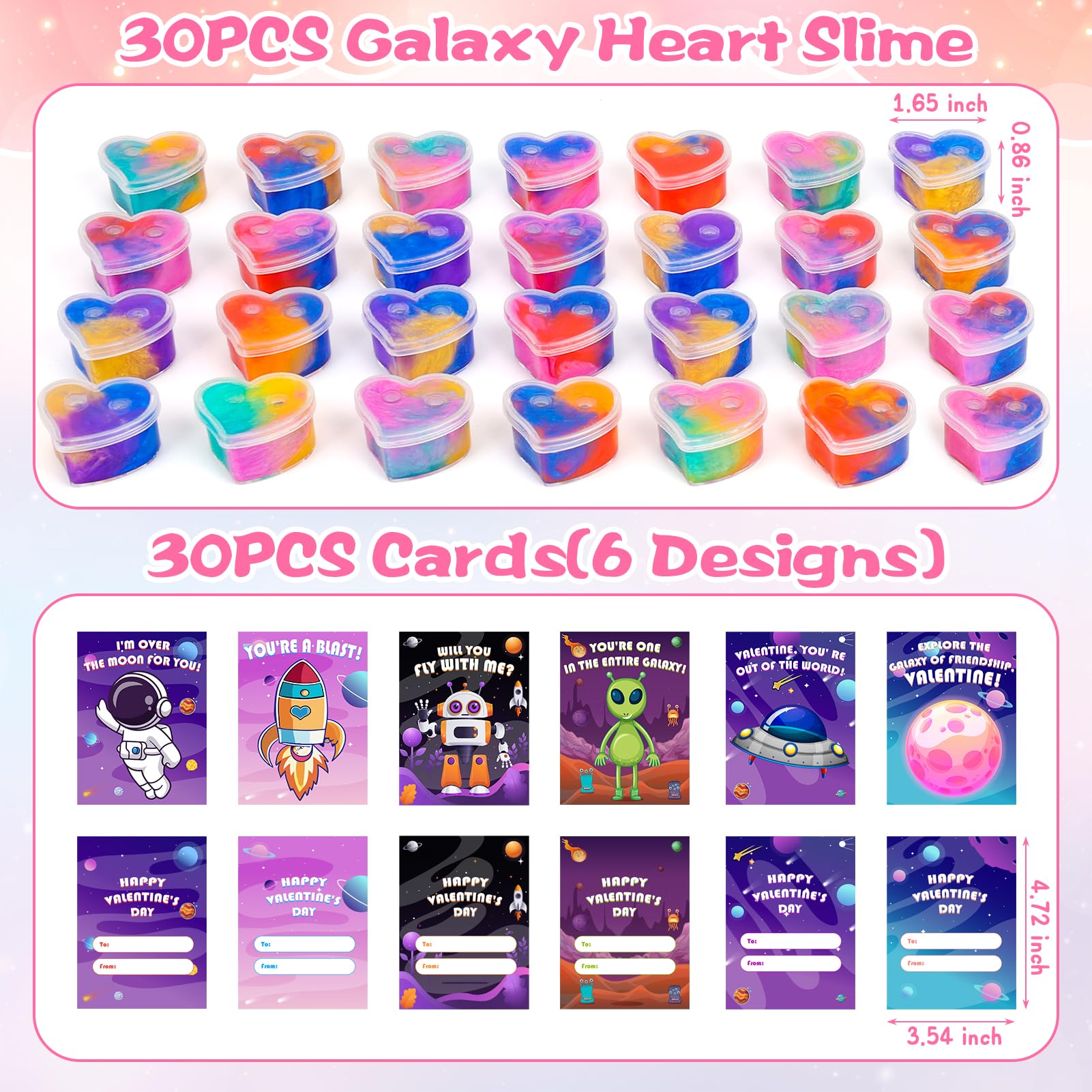 Gralima space themed Valentine boxes show six designs for classroom sharing