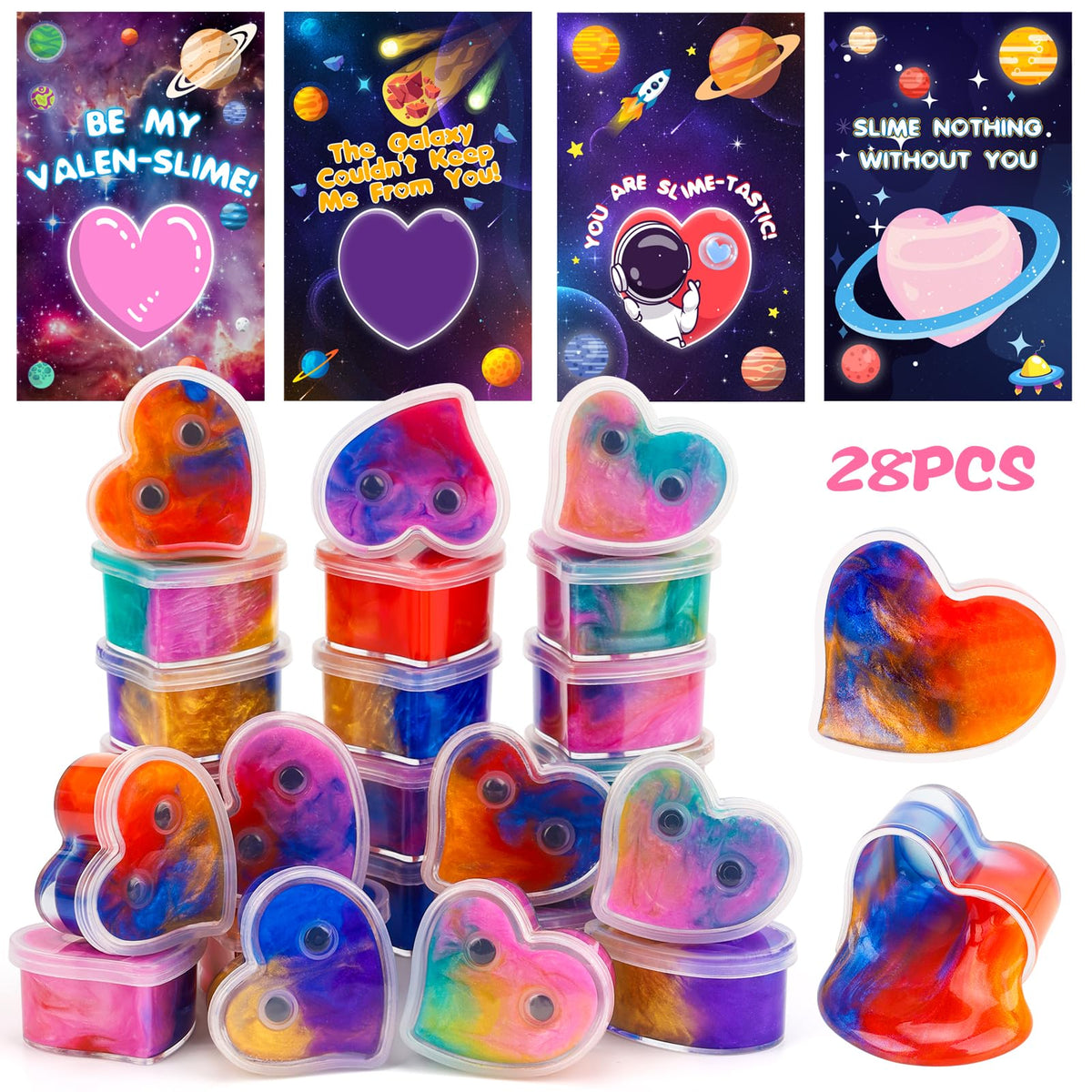 Gralima Valentine heart slime cards for classroom sharing.