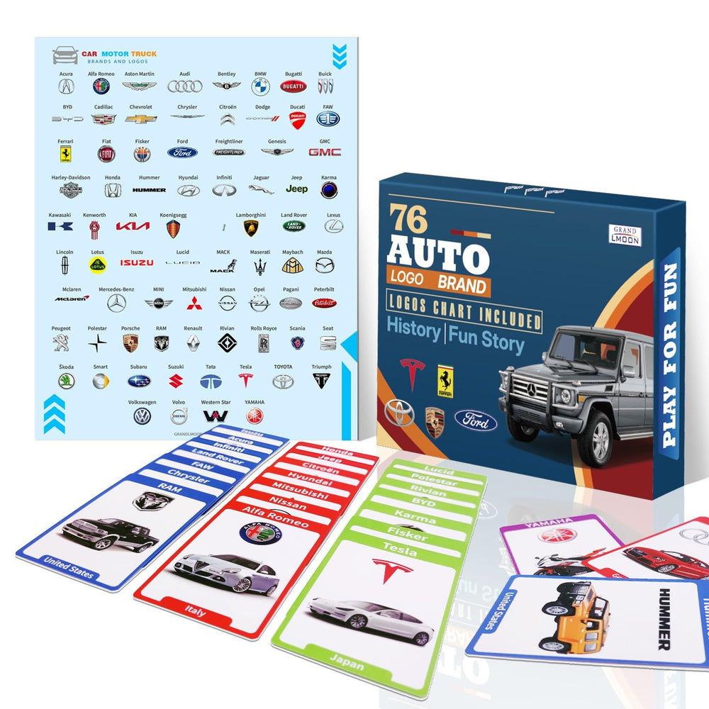 GRANDLMOON 76-brand logo collection showcases diverse car brands for curious learners.