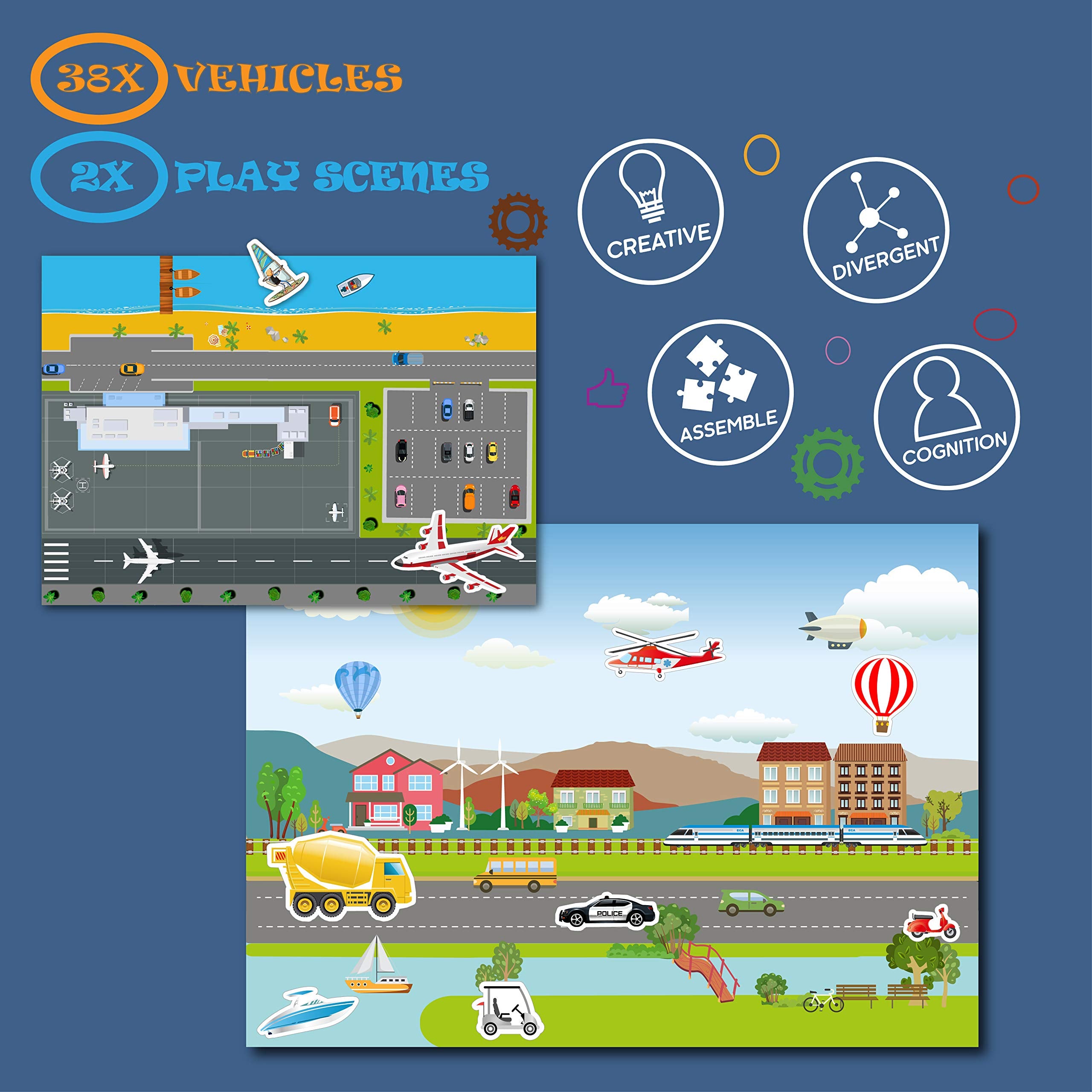 GRANDLMOON 38 vehicle magnets for imaginative play