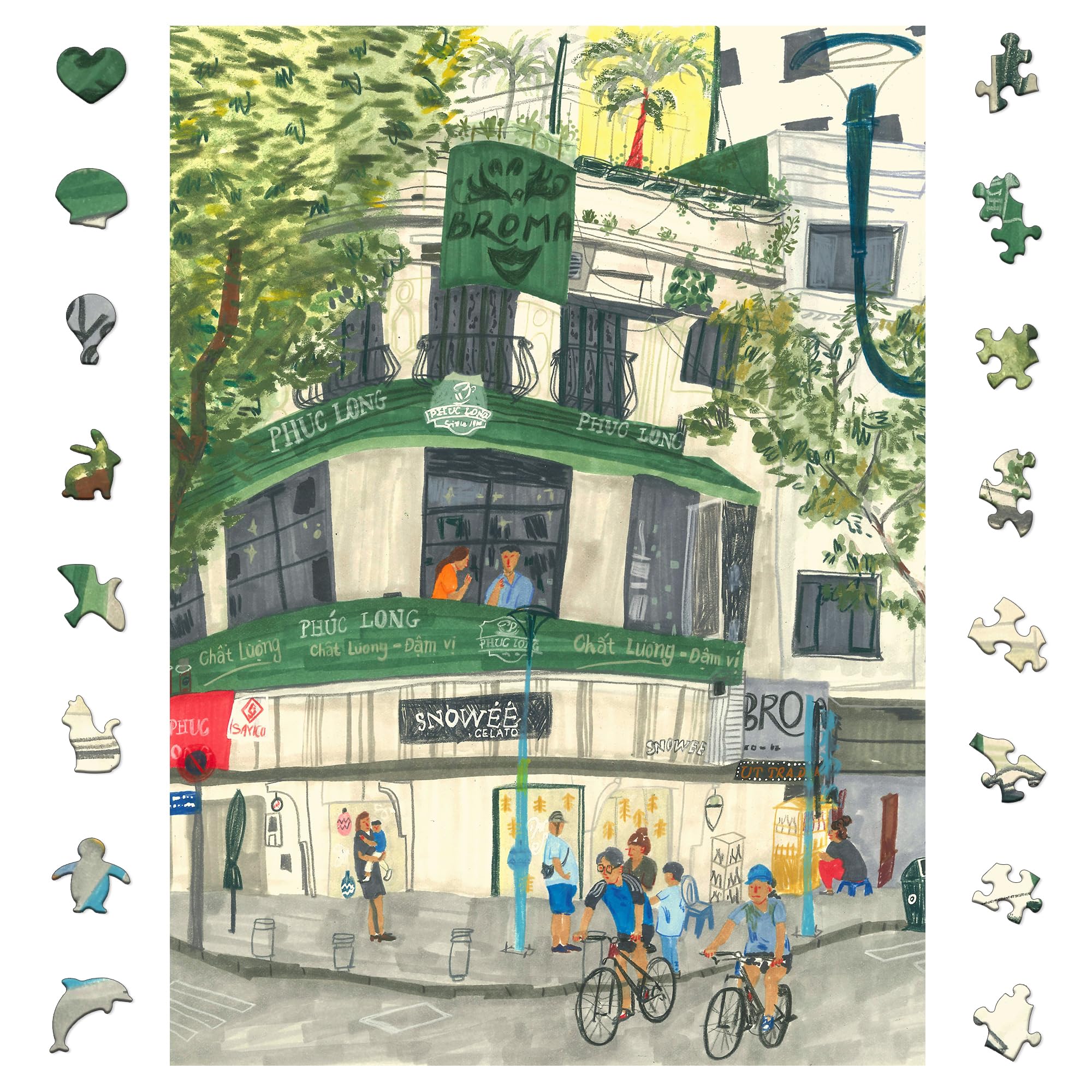 Graphinee 1000-piece puzzle street corner front view boosts focus and family fun.