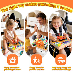 Grarain Busy Board requires two AAA batteries for interactive lights.