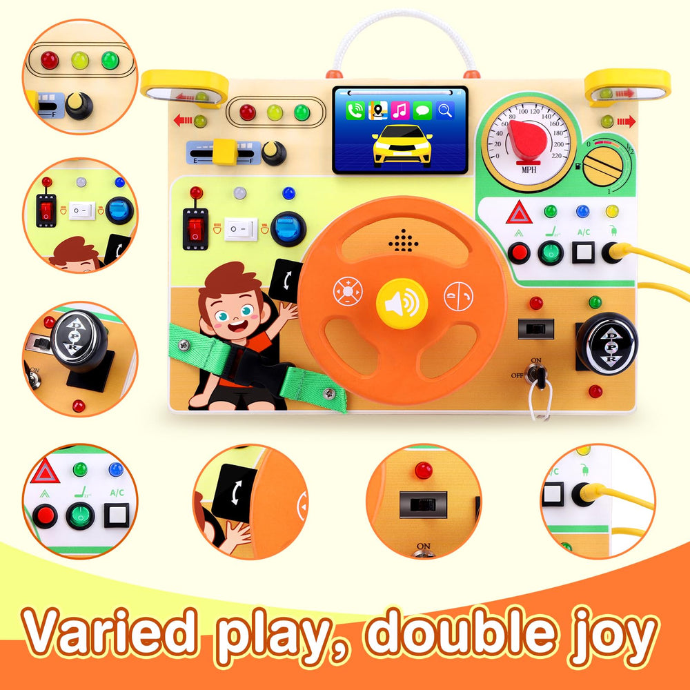 Grarain Busy Board compact size enables travel-friendly fun.