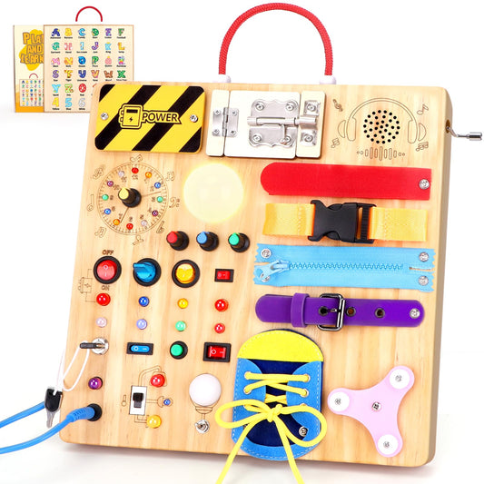 Grarain Busy Board front LED diagram enhances tactile exploration
