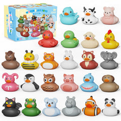Grarain rubber ducks bath-time collection offers colorful play for toddlers.