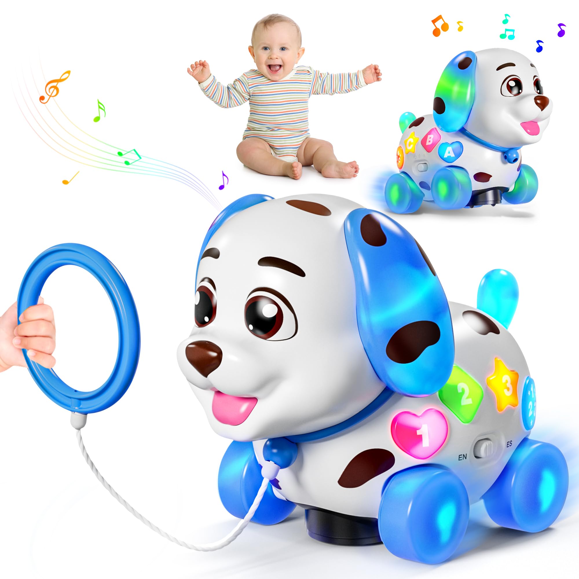 Grasili musical puppy toy front view promoting engagement and early learning.