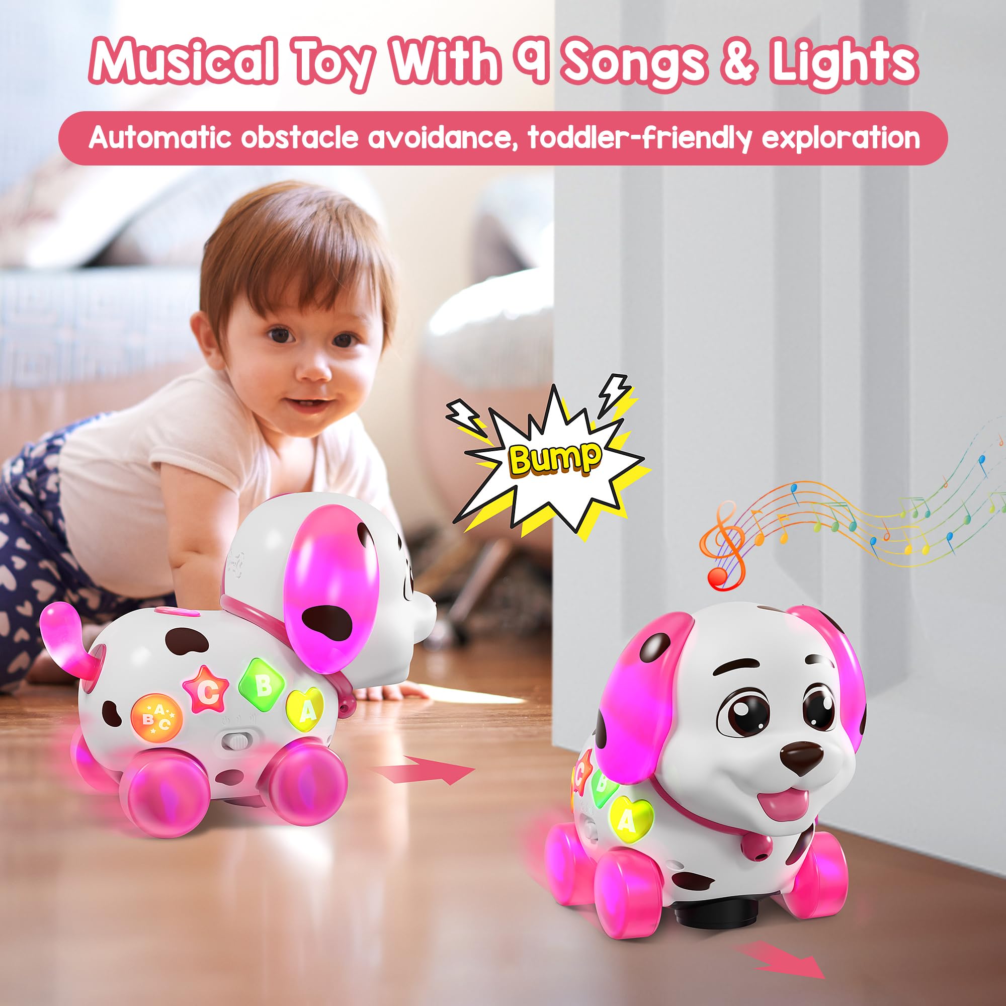 Grasili musical puppy toy with moving wheels helps walking practice indoors