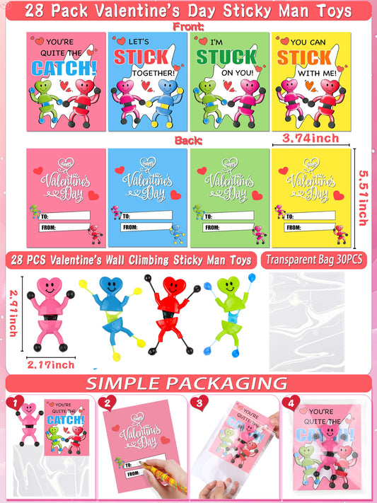 Grastfu pink heart sticky man with cards ready for classroom exchange