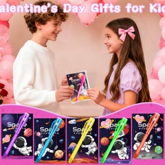 Grastfu kids exchanging valentines with glow pens in class