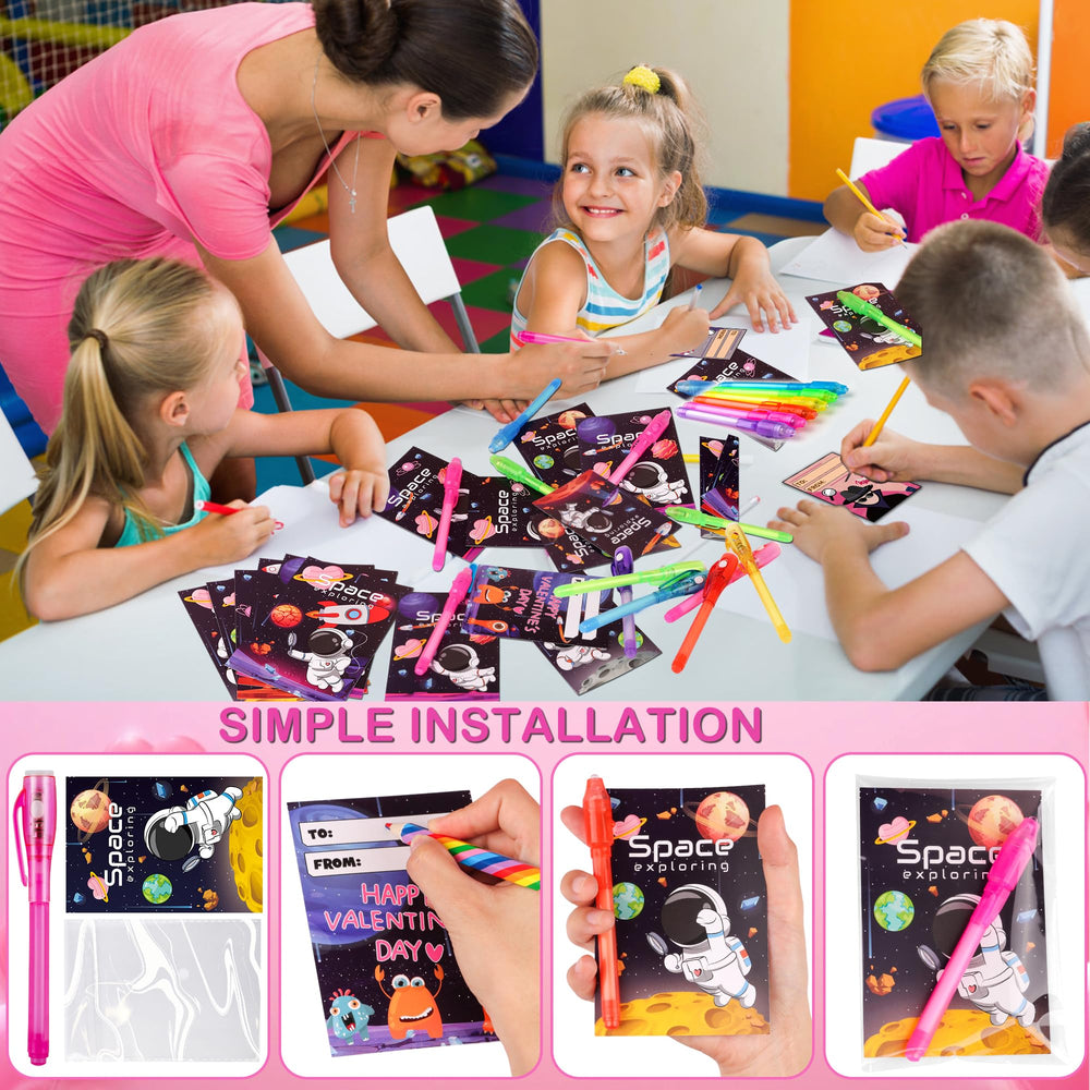 Grastfu kids writing secret messages with glow pens during activities