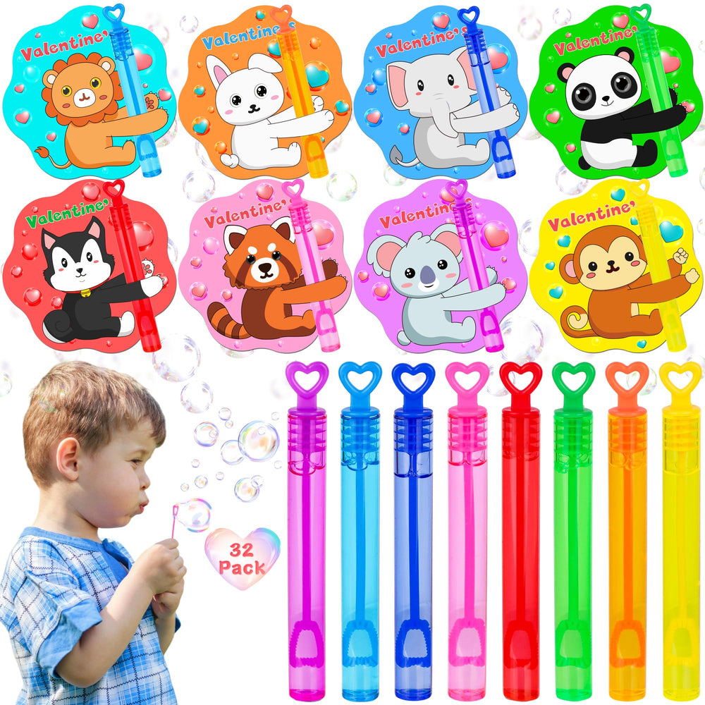 Grastfu Valentines bubble wands with animal cards for classroom exchanges.