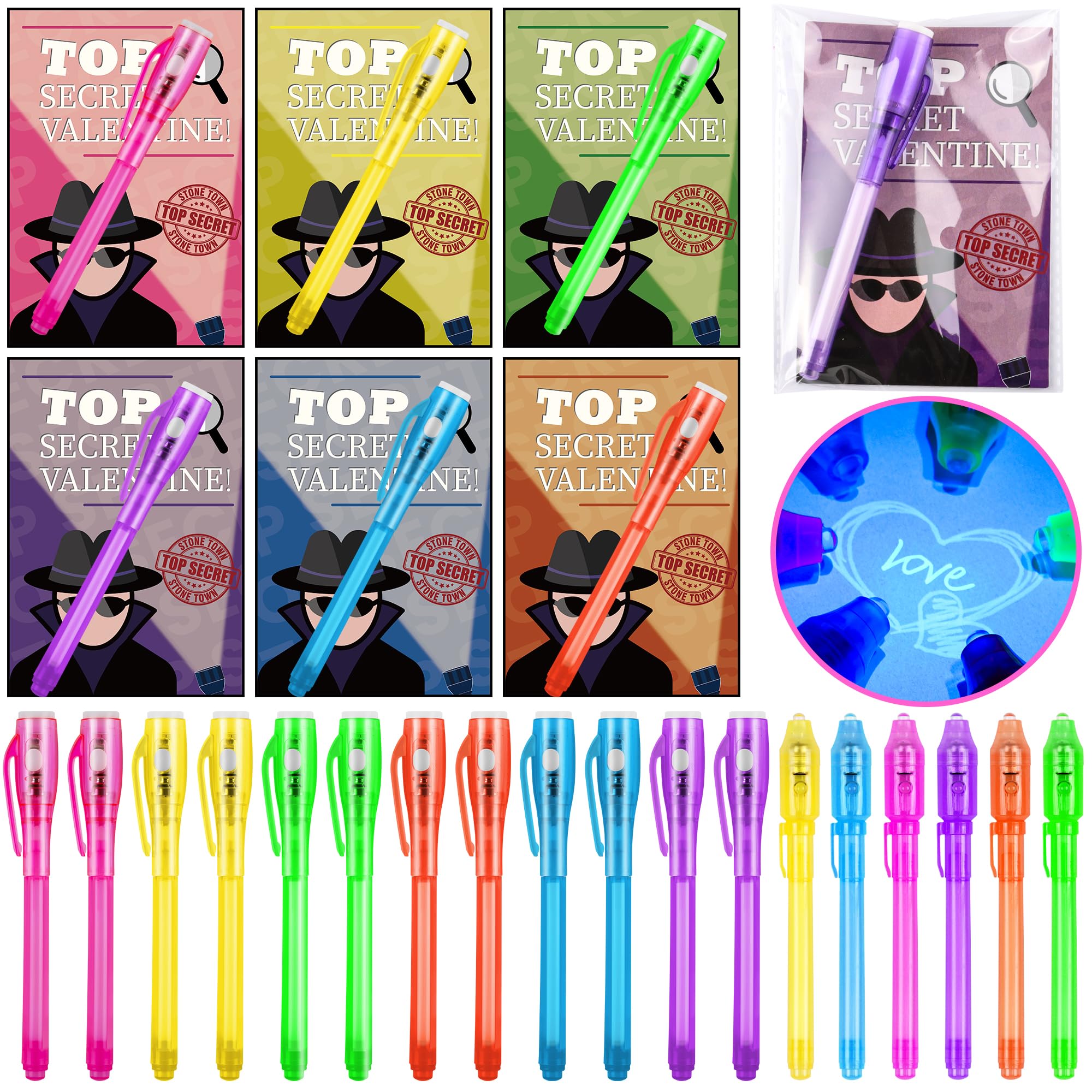 Grastfu invisible ink pen pack with Valentines cards for classroom gifting