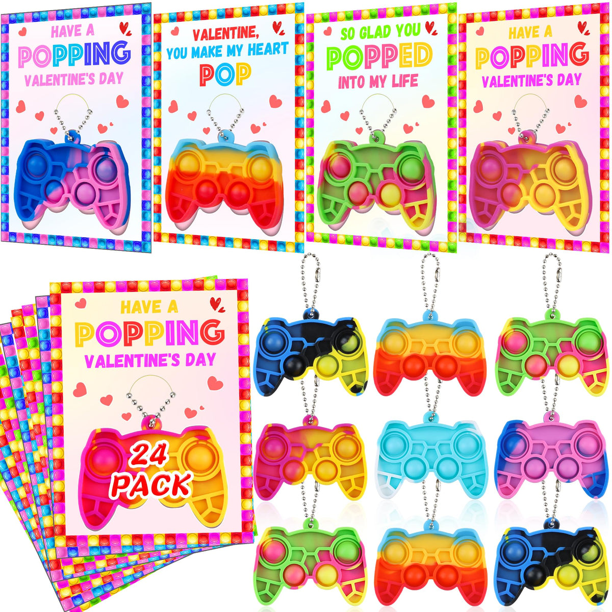 Grastfu valentines mini pop bubble keychains for classroom gifts and sensory play