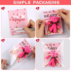 Grastfu valentines pack contents showing plush, cards, and bags