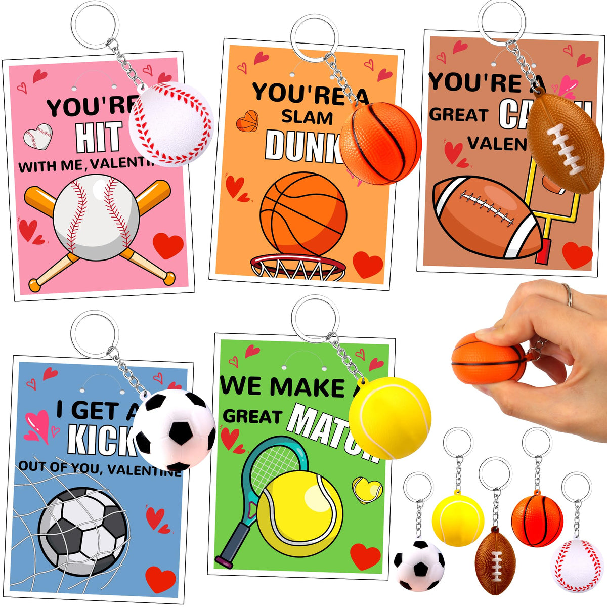 Grastfu Valentines sports stress ball keychains soccer focus for classroom gifts