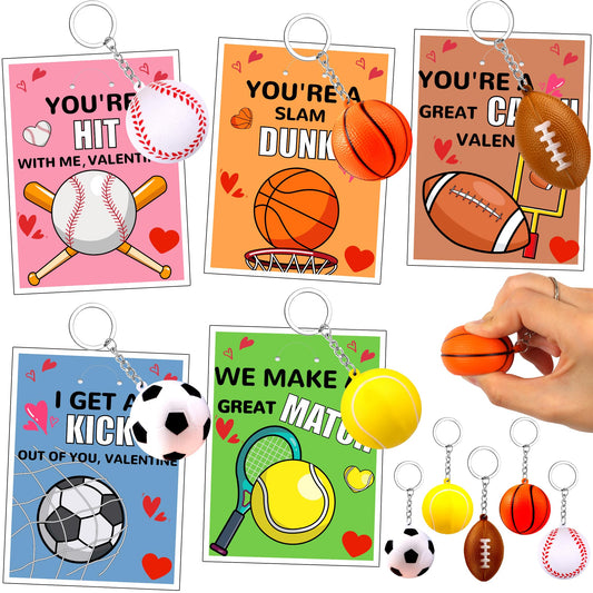 Grastfu Valentines sports stress ball keychains soccer focus for classroom gifts