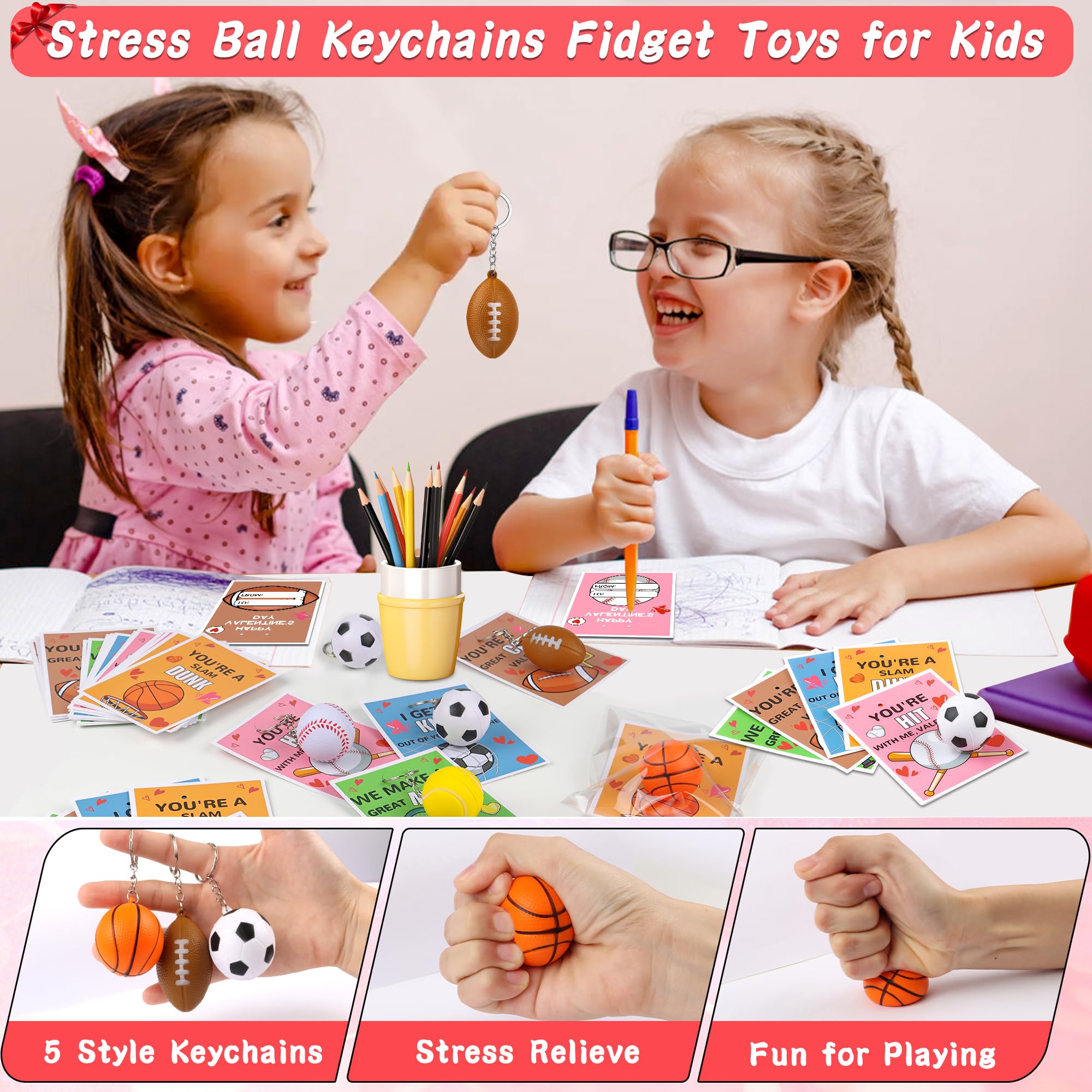 Grastfu Valentines sports stress ball keychains tennis focus for kids