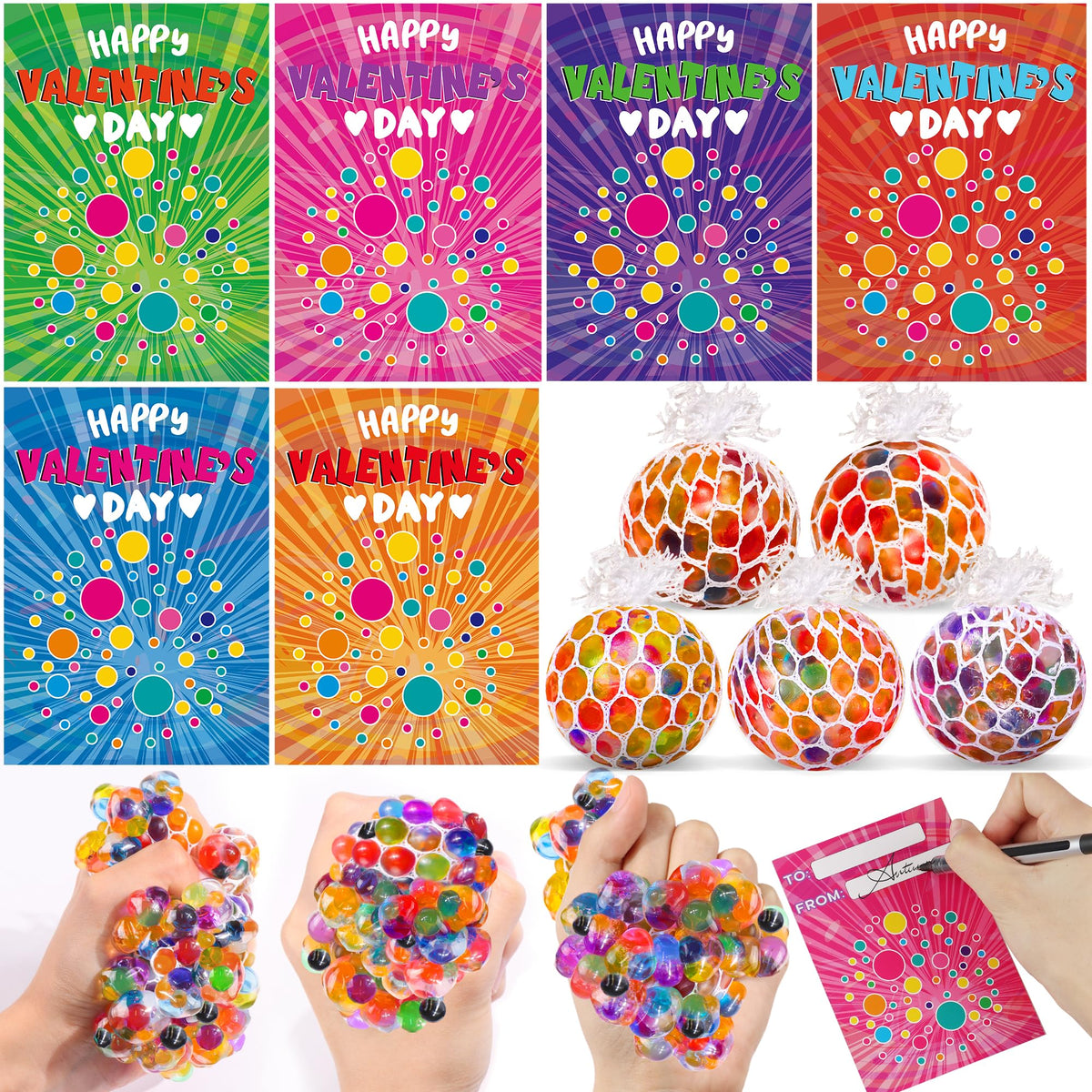 Grastfu valentines-stress-ball-collection offers colorful mesh balls for classroom gifting.