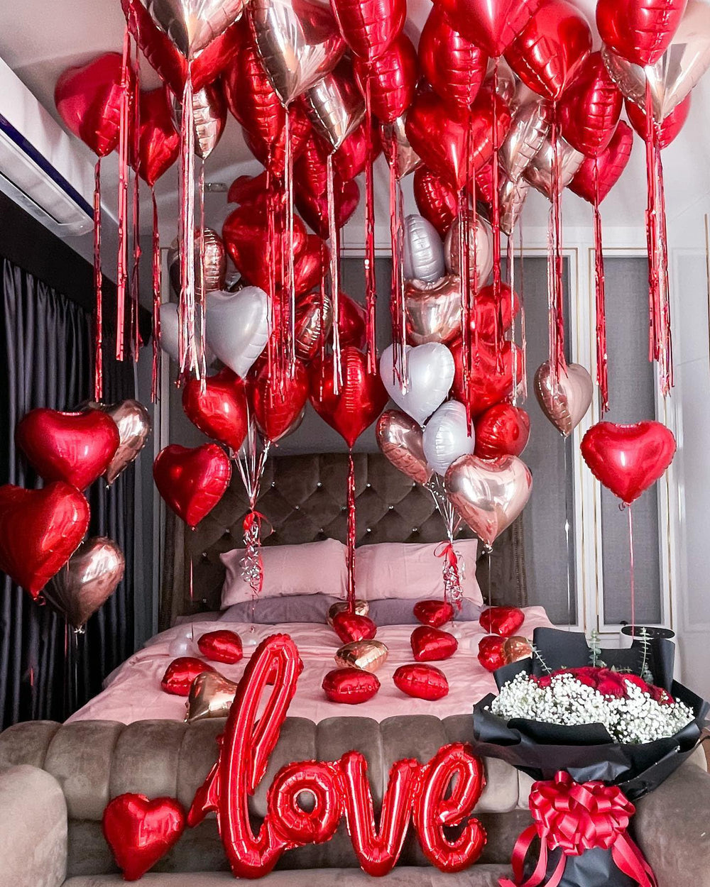 Grcypa love balloons kit with large 41x26 balloons for a romantic backdrop.