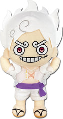 Great Eastern Entertainment One Piece Gear 5 Luffy plush with arms raised, for display or cuddling.