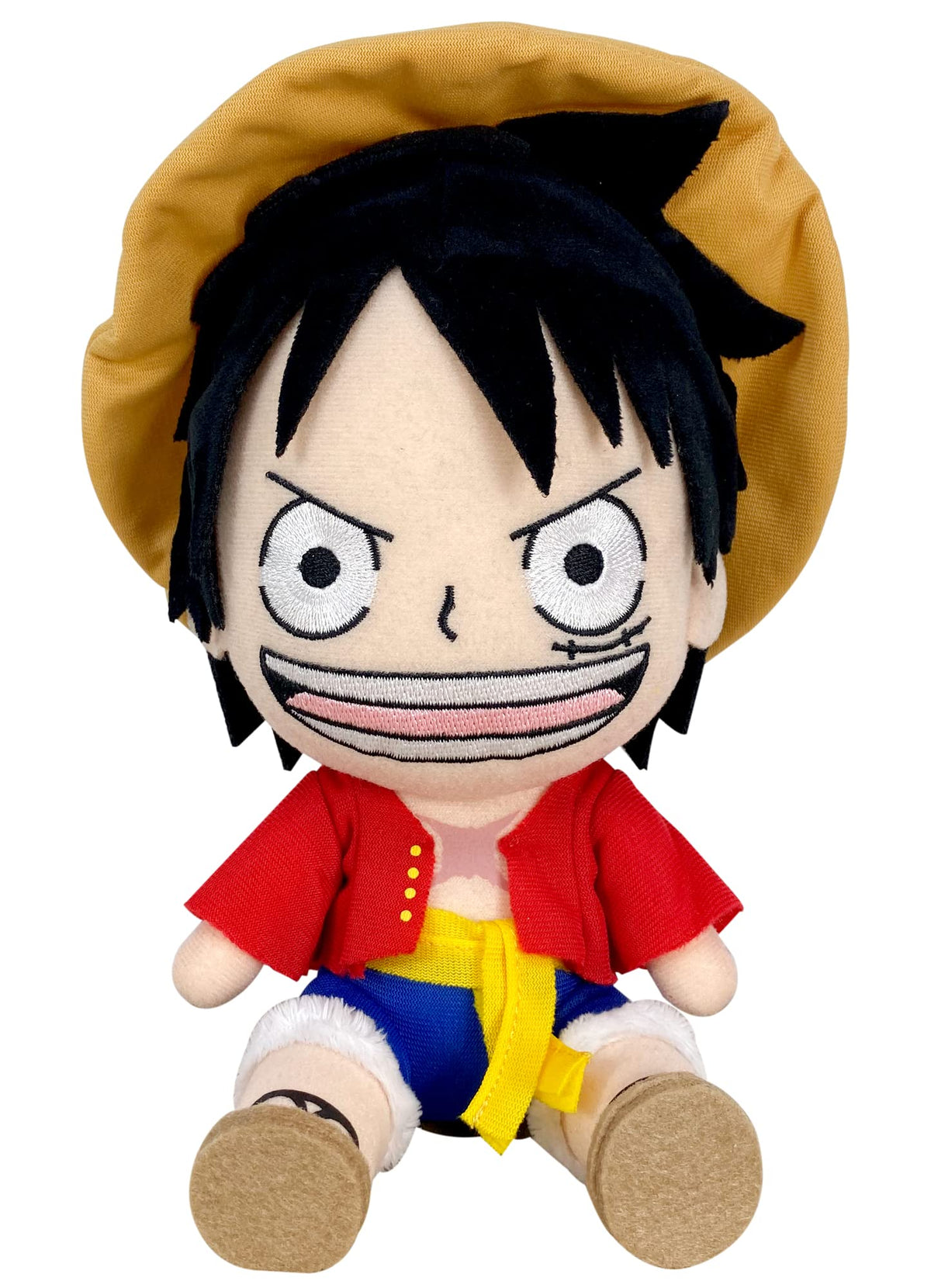 Great Eastern Entertainment One Piece Luffy Zou Arc plush in sitting pose, ideal desk decor.