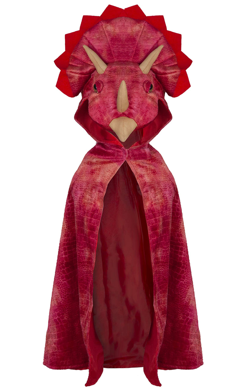 Great Pretenders Triceratops hooded cape for kids, playful dino costume for imaginative play.