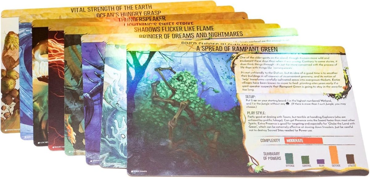 Greater Than Games Spirit Island foil panel for Lightning's Swift Strike with vivid rainbow foil.