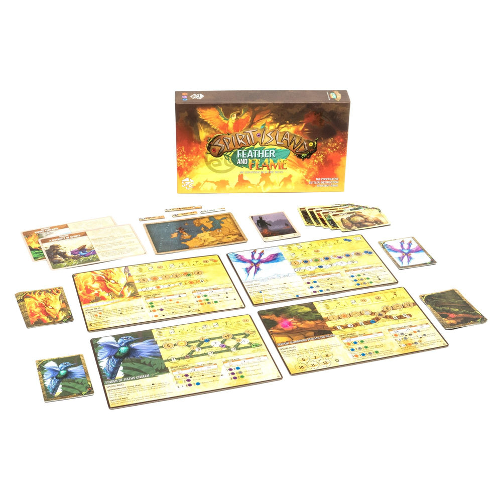 Greater Than Games Spirit Island Heart of the Wildfire foil panel enhances dramatic visuals.