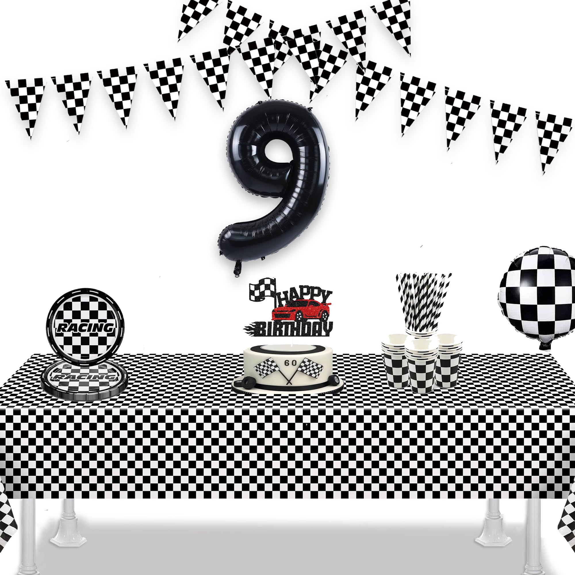 GREATRIL racing theme tablecloth with checkered pattern for birthdays and game nights