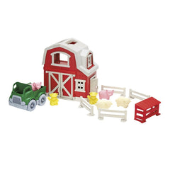 Green Toys Farm Playset barn scene supports cooperative pretend play.