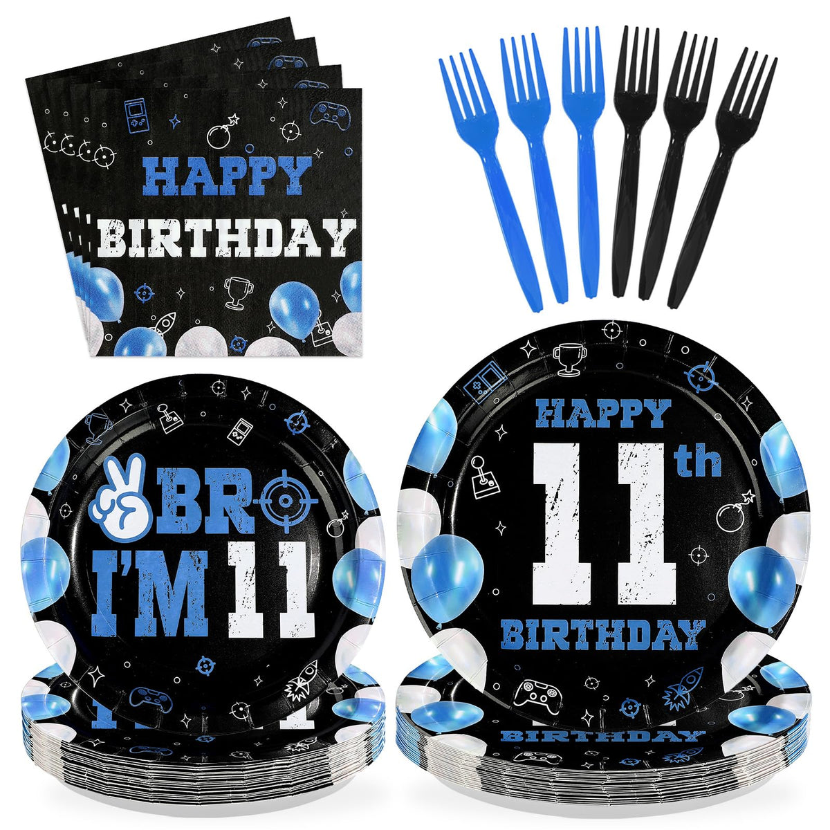 Greencian 11th birthday 9-inch plates with bold lettering for a vibrant table