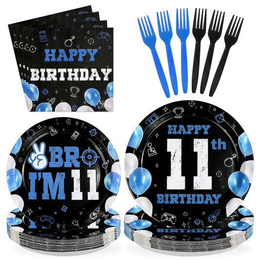 Greencian 11th birthday 9-inch plates with bold lettering for a vibrant table