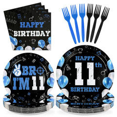 Greencian 11th birthday 9-inch plates with bold lettering for a vibrant table