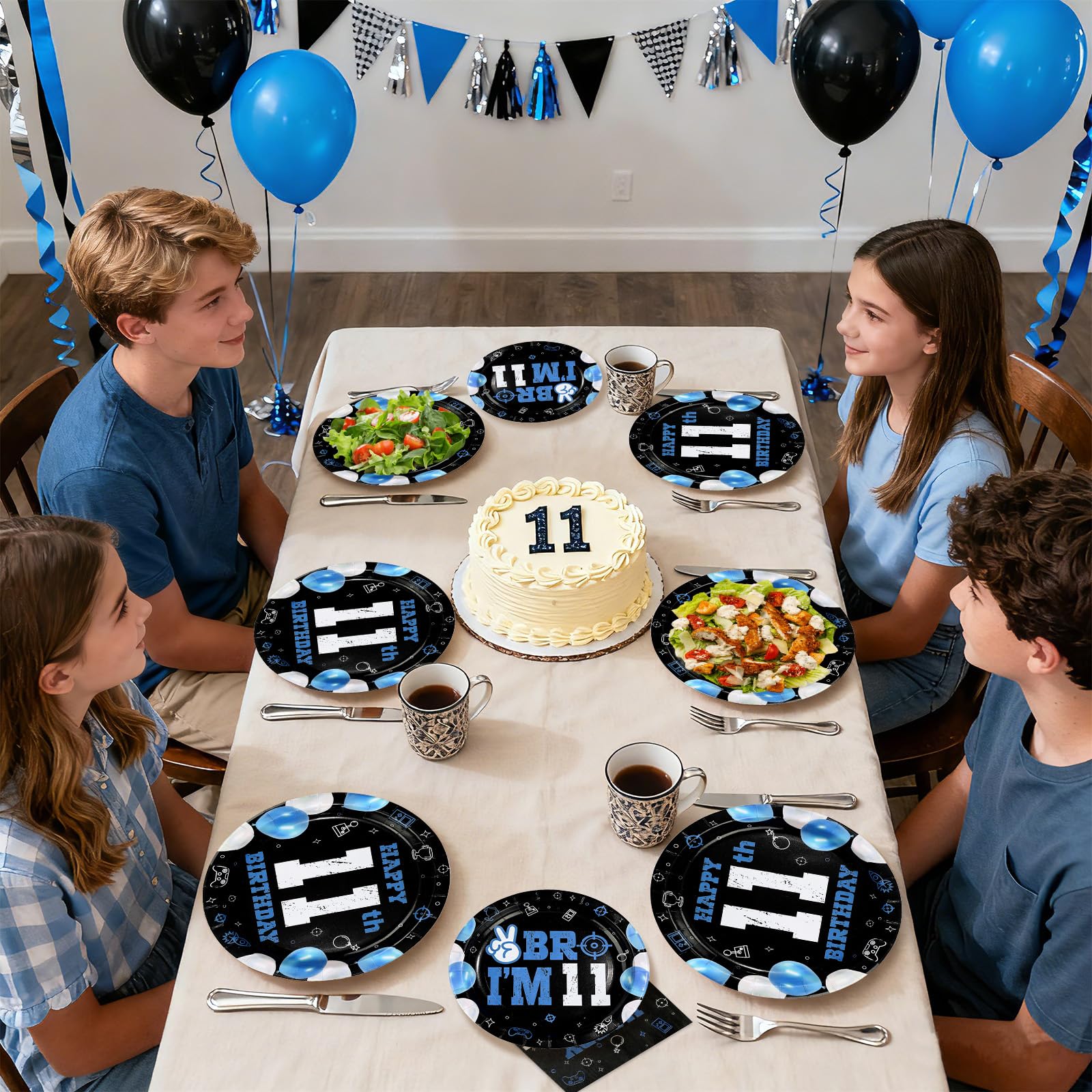 Greencian table-scene image demonstrates coordinated blue and black decor